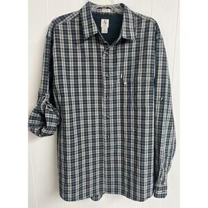 Aigle Shirt Mens XL Long Sleeve Button Up Long Sleeve Blue Green Plaid‎